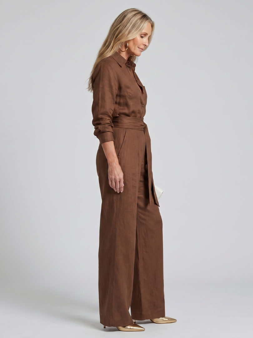 Jovie | Kombinezon z długim rękawem z guzikami i szerokimi nogawkami