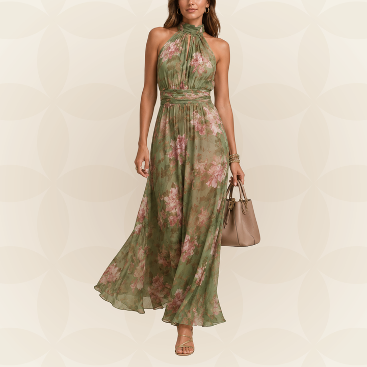 Fleur | Kwiatowa Maxi Sukienka z Halterem