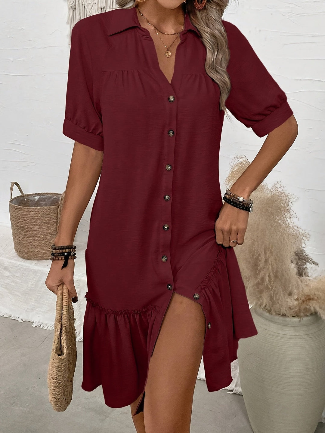 Maevelle | Sukienka Boho Midi z Guzikami