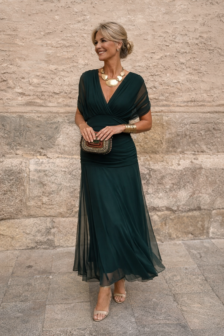 Marena | Elegancka maxi sukienka na przyjęcia z dekoltem w kształcie V
