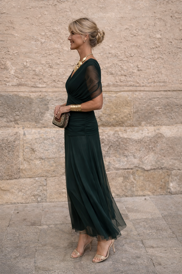 Marena | Elegancka maxi sukienka na przyjęcia z dekoltem w kształcie V