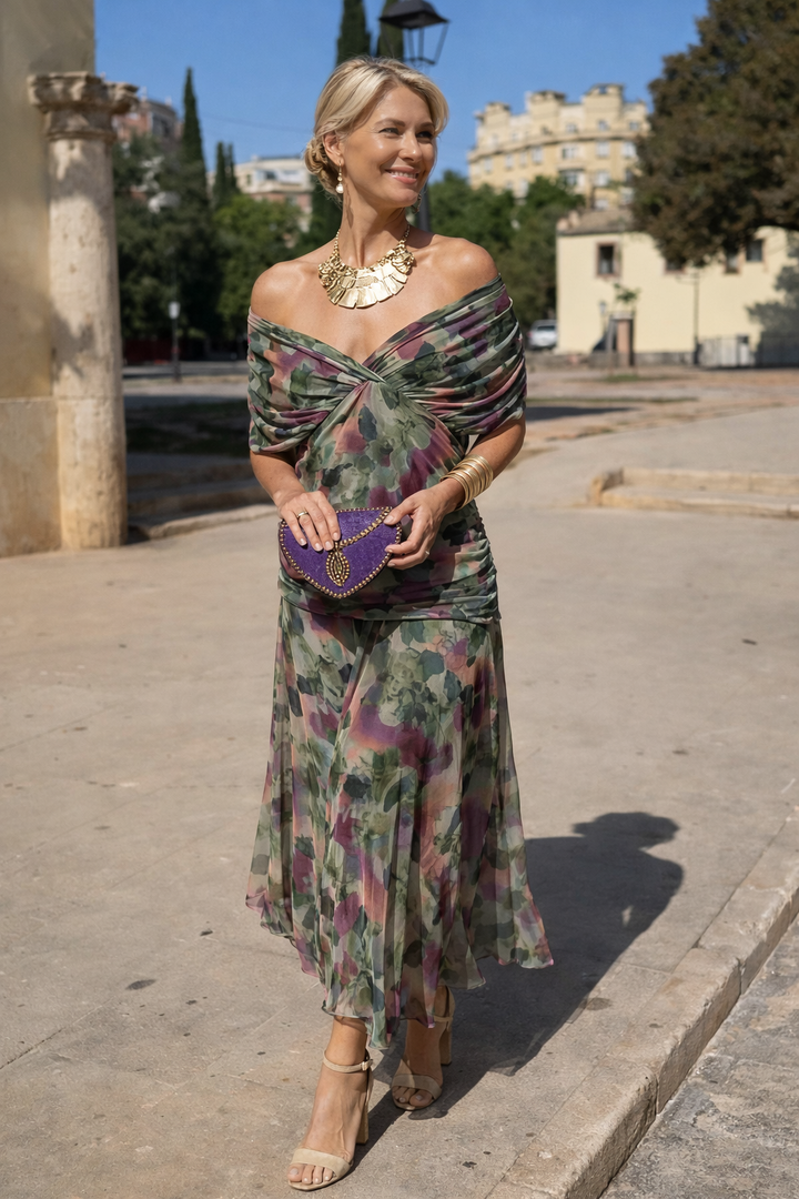 Marena | Elegancka maxi sukienka na przyjęcia z dekoltem w kształcie V