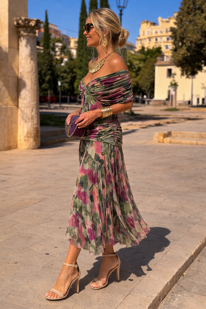 Marena | Elegancka maxi sukienka na przyjęcia z dekoltem w kształcie V