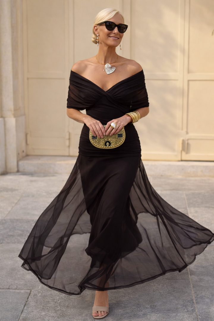 Marena | Elegancka maxi sukienka na przyjęcia z dekoltem w kształcie V