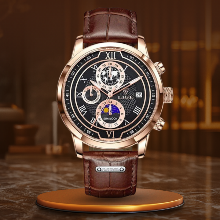 Zegarek Chronograf z Premium Skórzanym Paskiem