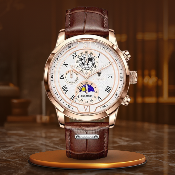 Zegarek Chronograf z Premium Skórzanym Paskiem