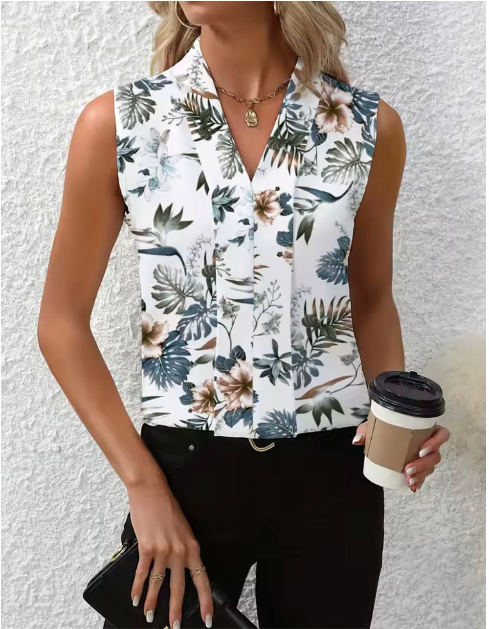 Nicole | Bluzka Casual z Dekoltem w Serek