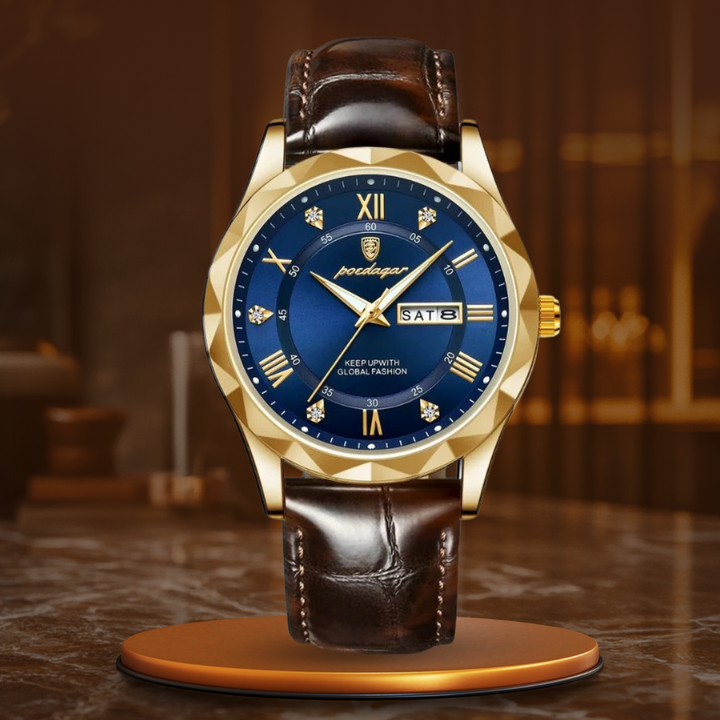 Luksusowy zegarek kwarcowy ze skórzanym paskiem