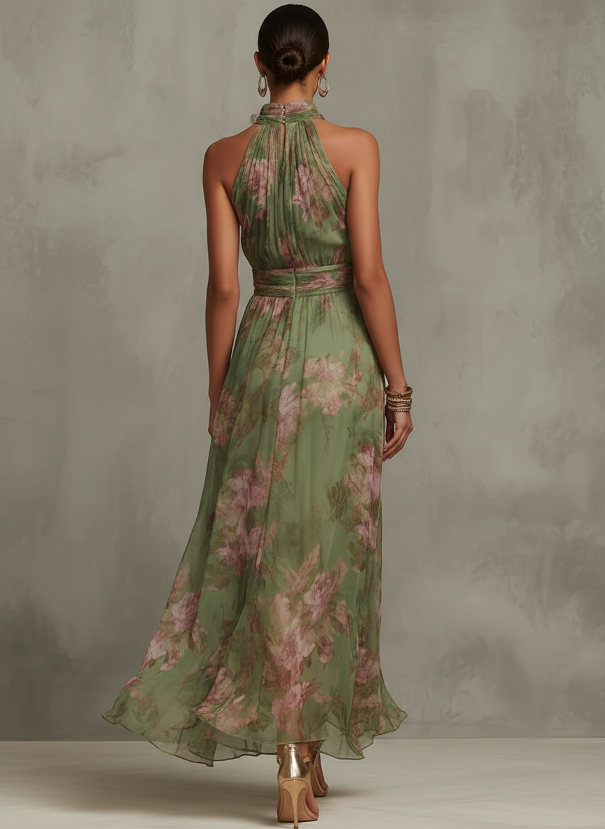 Fleur | Kwiatowa Maxi Sukienka z Halterem