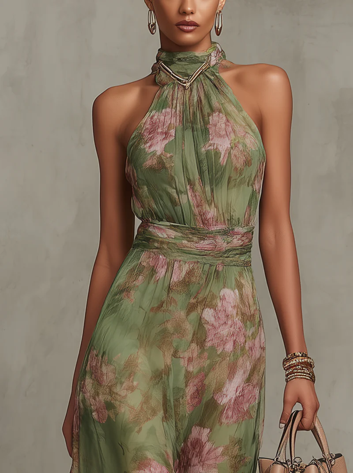 Fleur | Kwiatowa Maxi Sukienka z Halterem