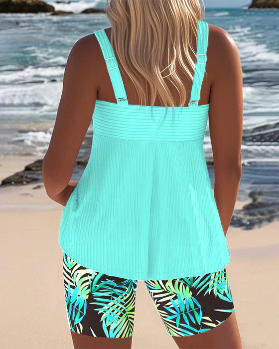 Daphne™ | Jasne Spodenki Tankini z Prążkami
