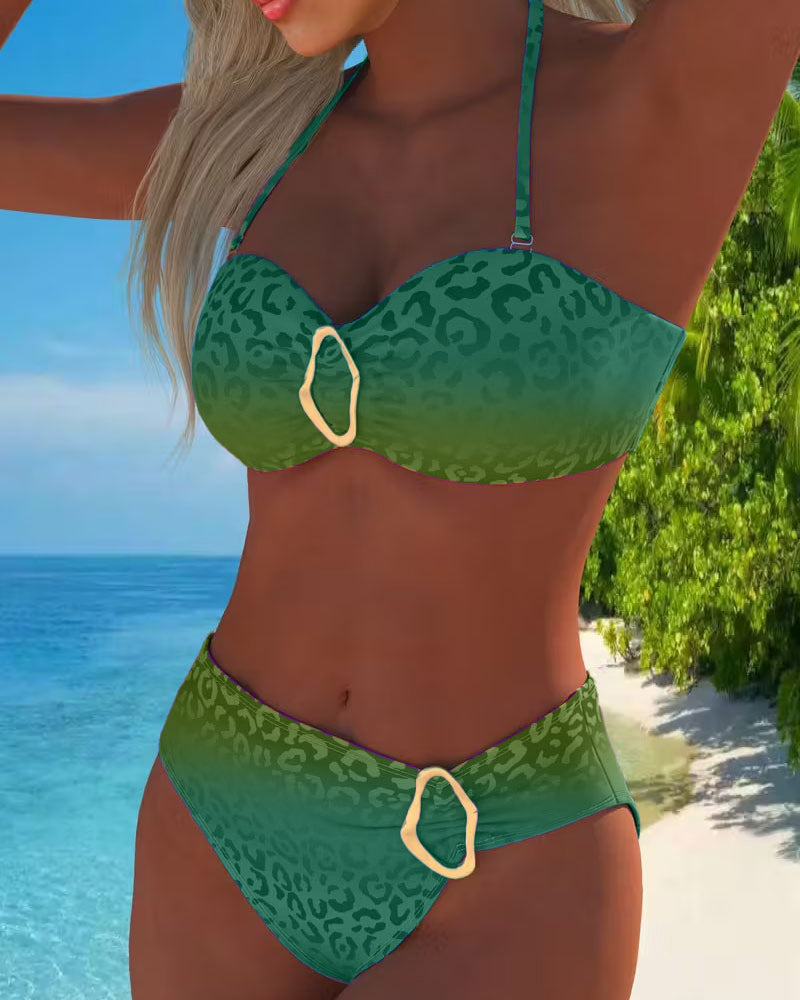 Sofia™ | Kostium kąpielowy z dekoltem halter w leopardzi wzór z gradientem