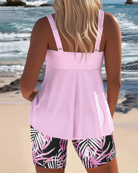 Daphne™ | Jasne Spodenki Tankini z Prążkami