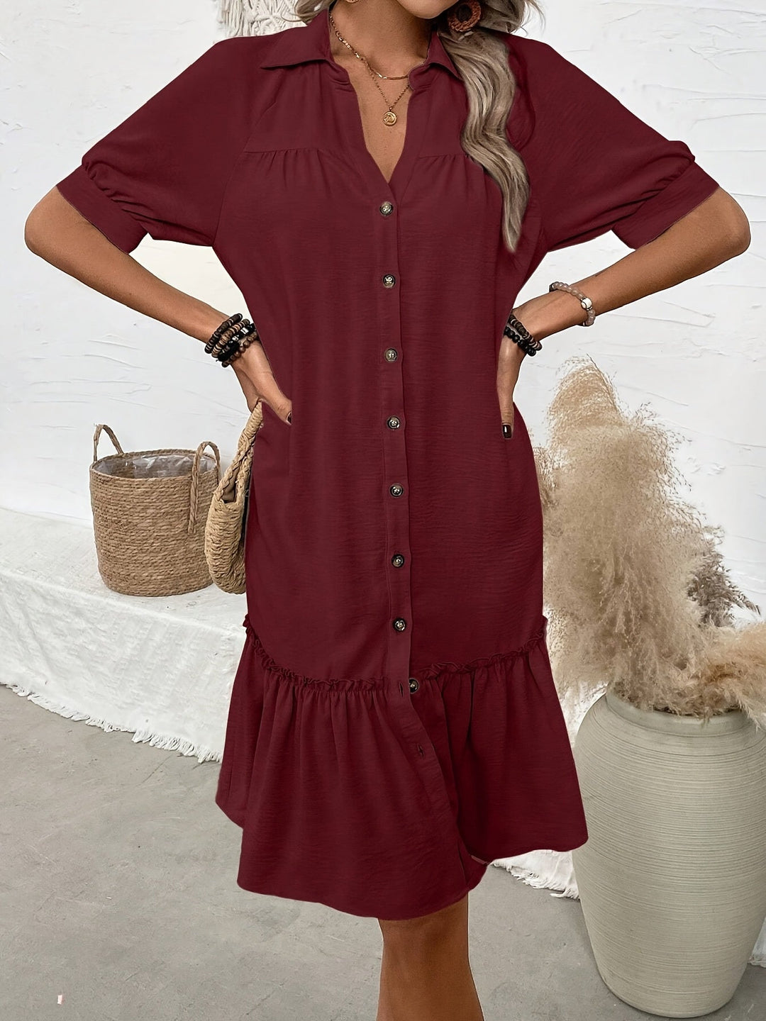 Maevelle | Sukienka Boho Midi z Guzikami