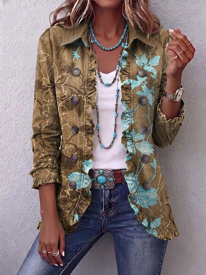 Sundara™ | Boho Gradient Vintage Kwiatowa Kurtka z Falbankami