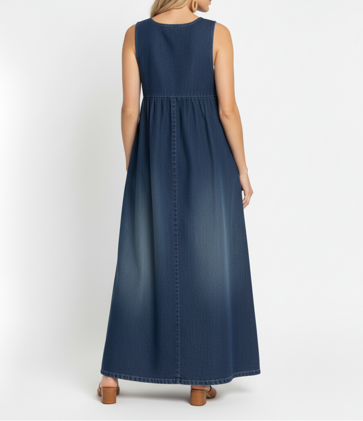 Karen | Miękka, Prana Vintage Sukienka Maxi z Dżinsu