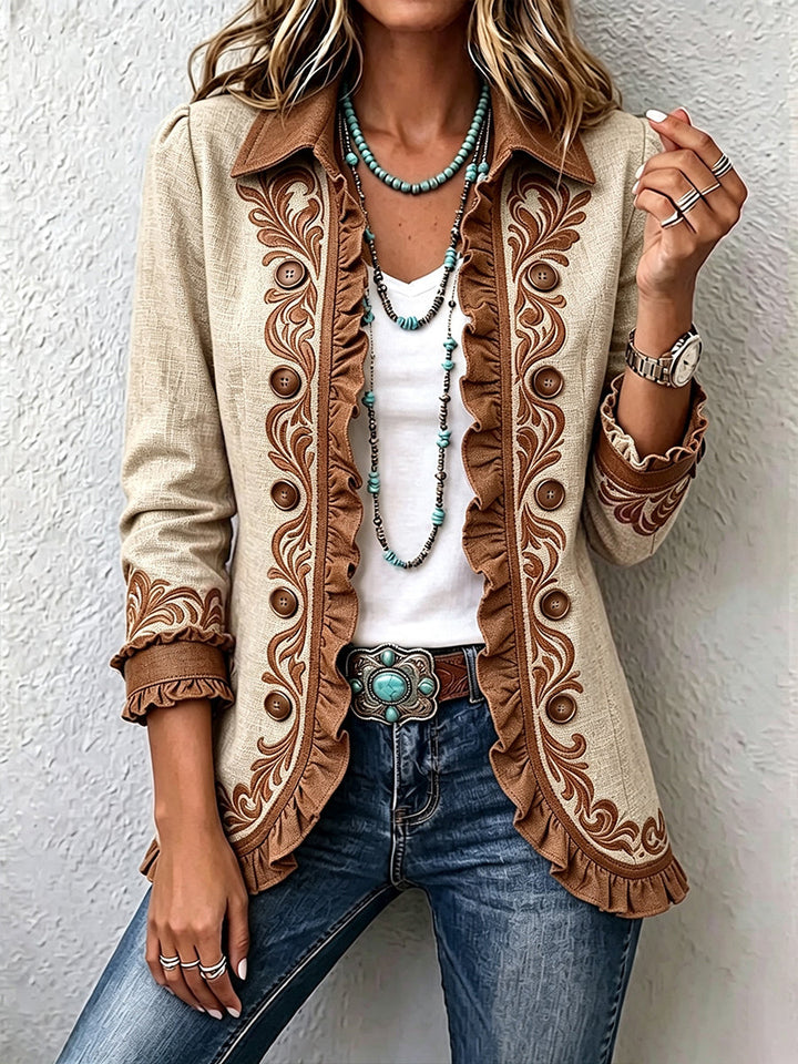 Dawncroft™ | Vintage Boho Kwiatowa Kurtka z Falbanami