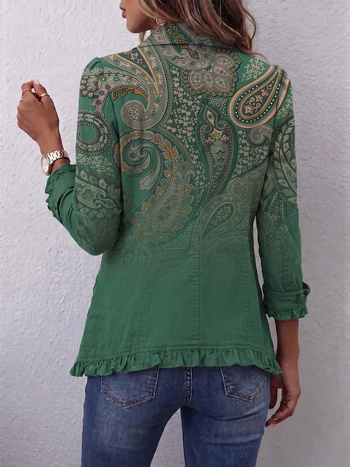 Jemara™ | Kurtka Boho z Falbankami w Różowy Wzór
