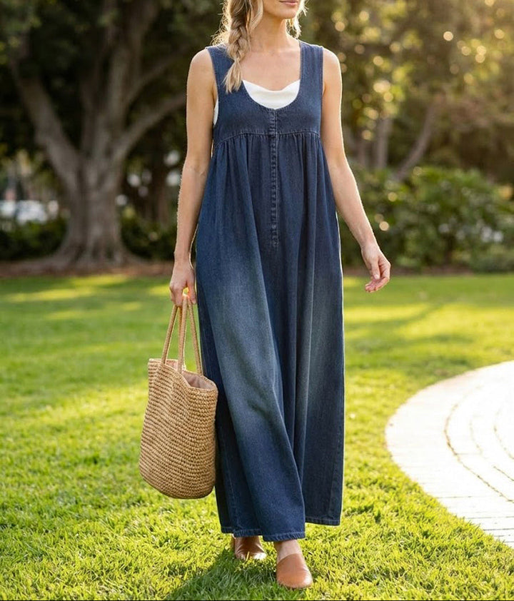 Karen | Miękka, Prana Vintage Sukienka Maxi z Dżinsu