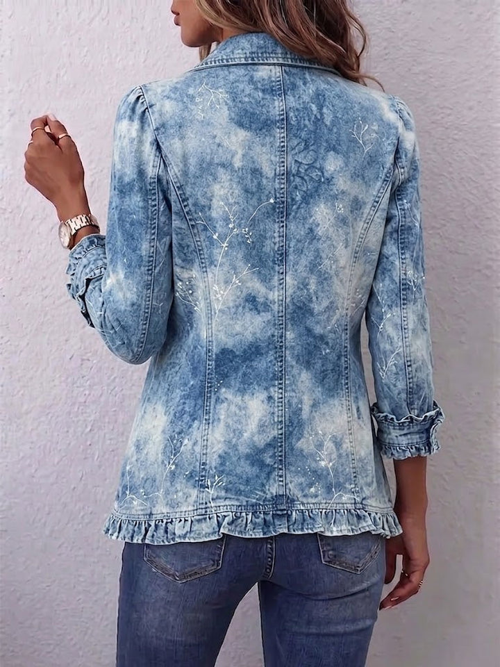 Jemison™ | Kurtka w stylu boho z gradientowym, vintage'owym nadrukiem roślinnym i falbanami