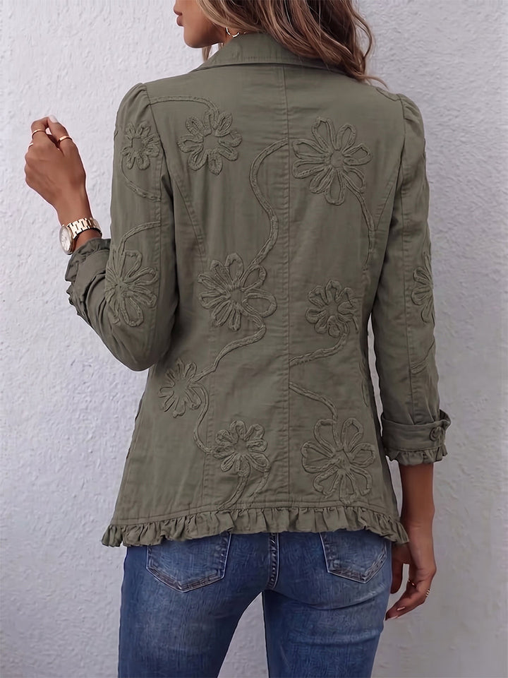 Kamberly™ | Boho-Chic Kwiatowa Haftowana Kurtka z Falbankami