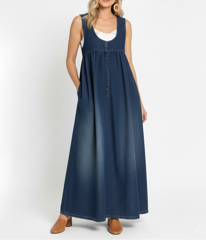 Karen | Miękka, Prana Vintage Sukienka Maxi z Dżinsu