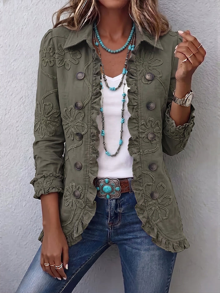 Kamberly™ | Boho-Chic Kwiatowa Haftowana Kurtka z Falbankami