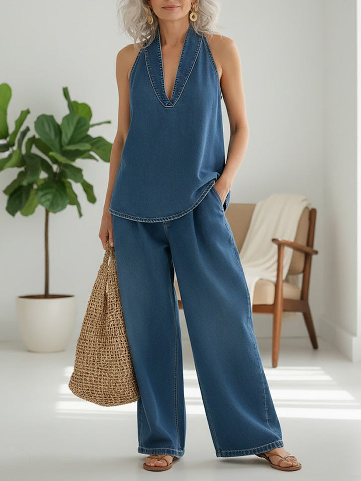 Ivy | Dwuczęściowy Zestaw z Miękkiego i Prane Vintage Denim