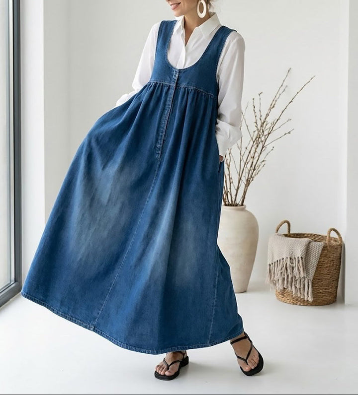 Karen | Miękka, Prana Vintage Sukienka Maxi z Dżinsu