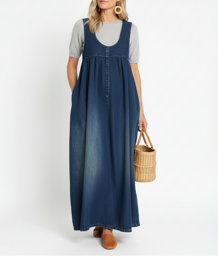 Karen | Miękka, Prana Vintage Sukienka Maxi z Dżinsu
