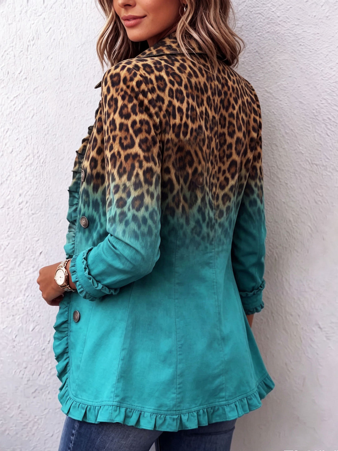 Elspeth™ | Żakiet z falbanami w ombre z leopardem