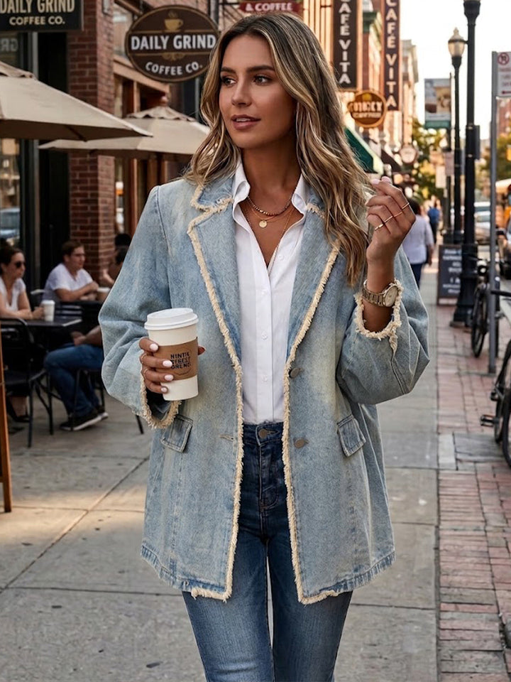 Dionne™ | Oversize'owy Żakiet w Stylu Vintage z Surowymi Krawędziami