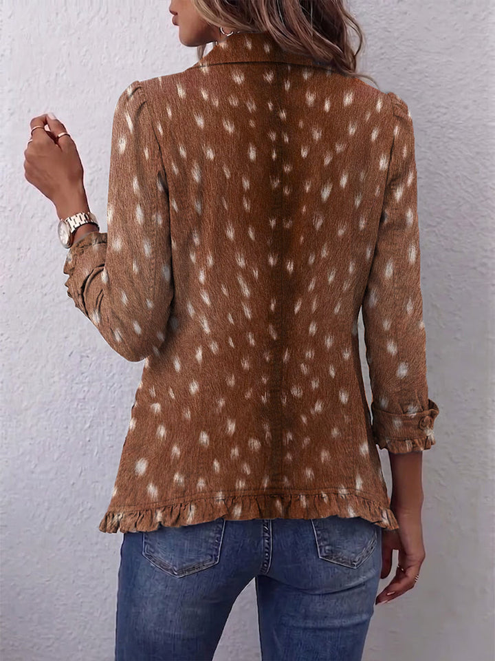 Nolinda™ | Boho Kurtka z Falbankami w Zwierzęcy Wzór