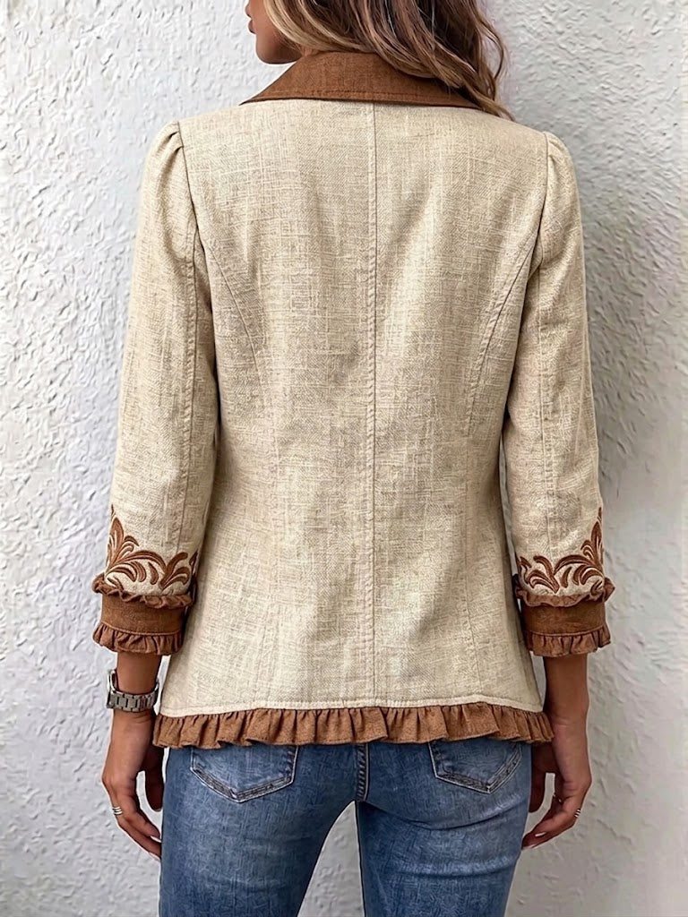 Dawncroft™ | Vintage Boho Kwiatowa Kurtka z Falbanami